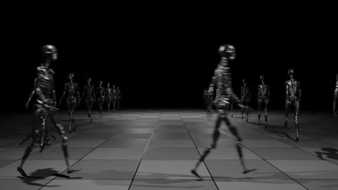 Technological glamor. Cyborgs confidently walk the runway. The high tech era. Stock Footage 307390860