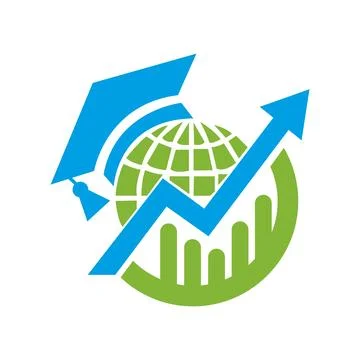 Technological growth logo vector on white background Chart growth up with globe  Illustrazione stock