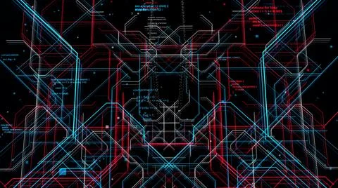 Technological high tech background of a complex tunnel made by colorful narrow 스톡 일러스트