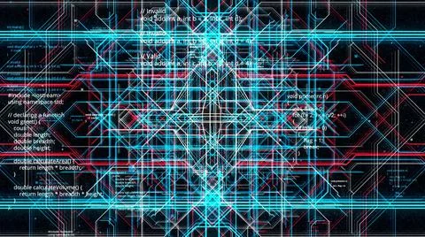 Technological high tech background of a complex tunnel made by colorful narrow Stock Illustration