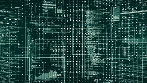 Technological HUD elements in curved screen.Green Stock Footage 98874726