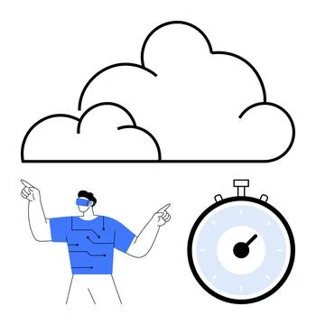 Technological Innovation Cloud Computing, Virtual Reality, and Time Managem.. Stock Illustration