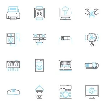 Technological innovation linear icons set. Disruption, Automation, Efficiency Stock Illustration