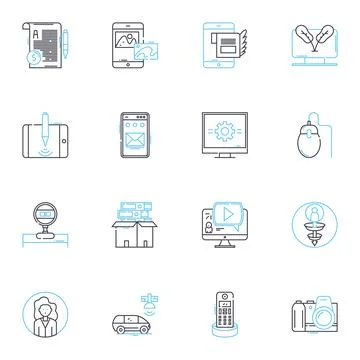 Technological innovation linear icons set. Automation, Blockchain, Cloud Stock Illustration