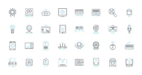 Technological innovation linear icons set. Disruption, Automation, Efficiency Stock Illustration