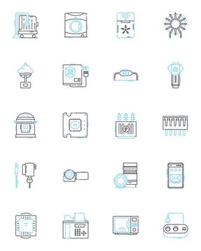 Technological innovation linear icons set. Disruption, Automation, Efficiency Stock Illustration