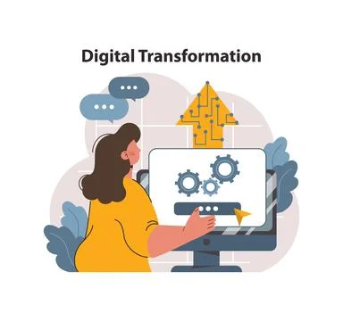 Technological innovations. Digital progress, digitalization and computerization. Stock Illustration