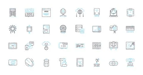 Technological instruments linear icons set. Gadgets, Robotics, Drs, Wearables 스톡 일러스트