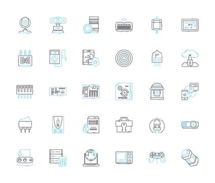 Technological instruments linear icons set. Gadgets, Robotics, Drs, Wearables 스톡 일러스트