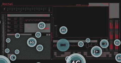 Technological interface with 6g symbol, data processing image イラスト素材