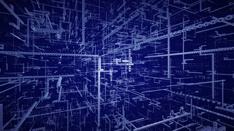 Technological intro.Camera rotating in matrix with Hud 3D digital elements. Stock Footage 87786251