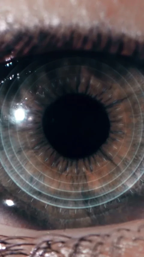 Technological lens on the eye. The concept of future technologies. Female eye Stock Footage 281501110