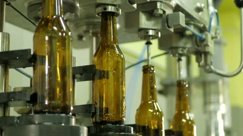Technological line for bottling of beer Stock Footage 89848038
