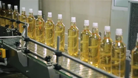 Technological line for bottling of sparkling water at the factory. Plastic Stock Footage 129306570