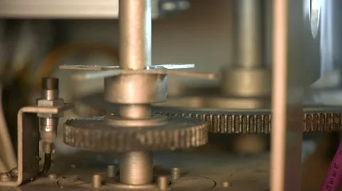 Technological line of spill of yogurt. close-up shot of the rotating gears Video stock 58327995