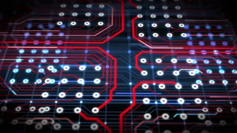 Technological Loopable Animation of Computer Circuit Board with Red Lines Video stock 153572079