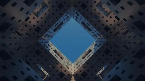 Technological modern block of cube shape for background, with blue rhombus in Stock Illustration