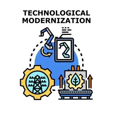 Technological modernization process fostering industrial transformation dev.. Illustrazione stock
