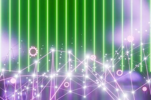 Technological network with gears. Big data concept. Illustrazione stock