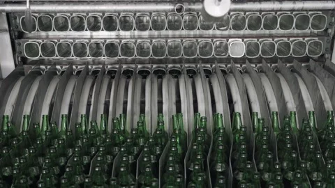 The technological process of washing bottles in the washing machine. Automated Vidéo 151813772