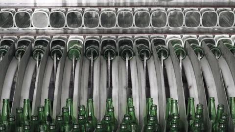The technological process of washing bottles in the washing machine. Automated Vidéo 151813825