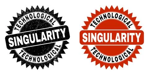 TECHNOLOGICAL SINGULARITY Black Rosette Stamp Seal with Corroded Texture Illustrazione stock