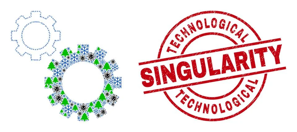 Technological Singularity Grunge Seal and Gears Composition of Covid-19 Winter Stock Illustration