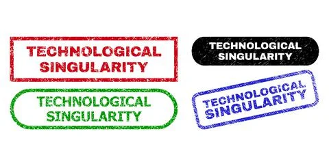 TECHNOLOGICAL SINGULARITY Rectangle Watermarks with Grunge Texture Stock Illustration