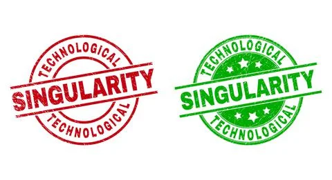 TECHNOLOGICAL SINGULARITY Round Stamps with Unclean Style Stock Illustration