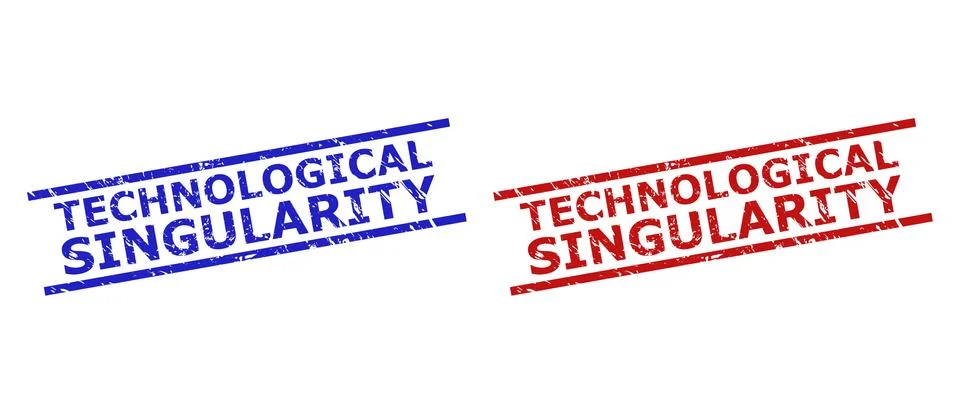 TECHNOLOGICAL SINGULARITY Watermarks with Corroded Texture and Parallel Lines Stock Illustration