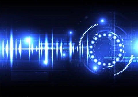 Technological spce sound wave light effect vector template background abstrac Stock Illustration