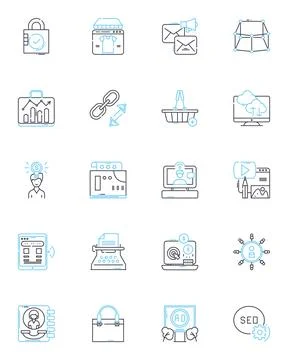 Technological teamwork linear icons set. Collaboration, Synergy, Integration Stock Illustration