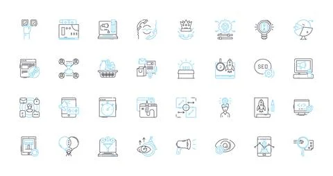 Technological teamwork linear icons set. Collaboration, Synergy, Integration Stock Illustration