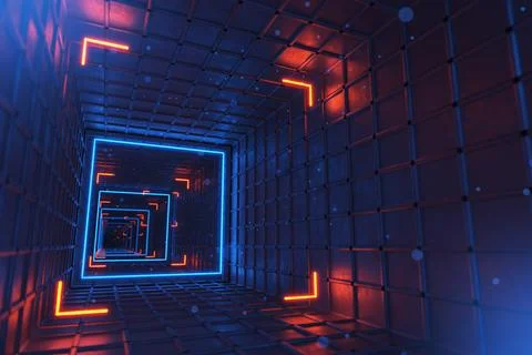 Technological tunnel. Data transfer concept. 3d render. 스톡 일러스트