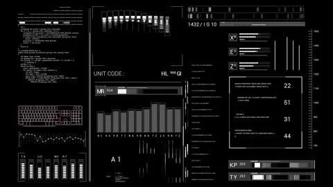 Technological UI HUD data programming text. Sci Fi futuristic animation. Network Stockbeeldmateriaal 247133730