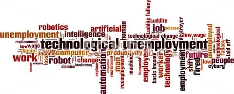 Technological unemployment word cloud Stock Illustration