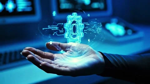 Technological video include some technological hologram icon above on hand 스톡 동영상 317811670