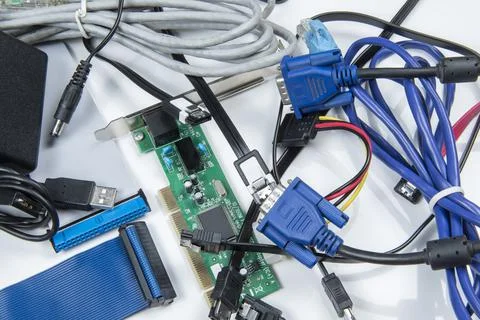 Technological waste that remains in residence as computer cables Stock Photos