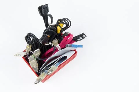 Technological waste that remains in residence as computer cables Foto stock