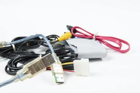 Technological waste that remains in residence as computer cables Foto stock