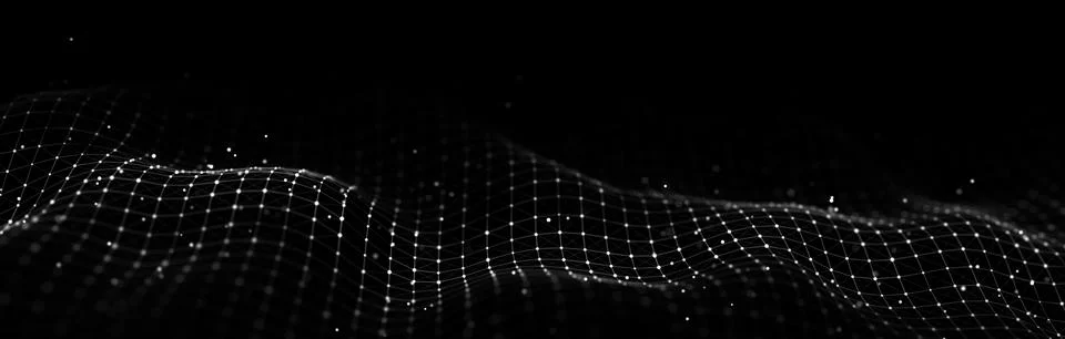 Technological wave of dots and lines. Technology background concept. Big da.. Stock Illustration