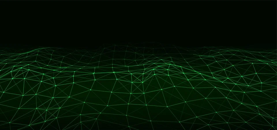 Technological wave of points and lines on a green background. Technology back Illustrazione stock