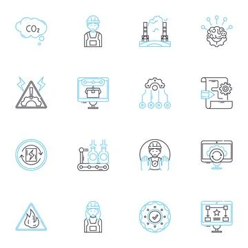 Technological Workshop linear icons set. Innovation, Creativity, Coding Stock Illustration