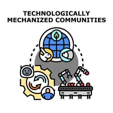 Technologically mechanized communities developing smart global ecosystems Stock Illustration