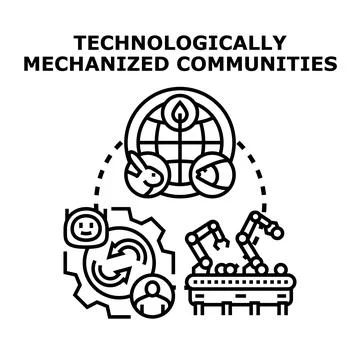 Technologically mechanized communities developing smart global ecosystems Illustrazione stock