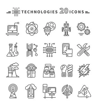 Technologies Black Icons on White Background Stock Illustration