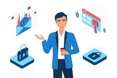 Technologies for data security, anti-virus, detection of malicious emails. Stock Illustration