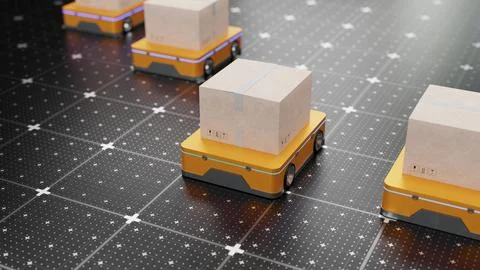 Technologies of the future 3D concept: automated AGV robots for a retail wa.. 스톡 일러스트