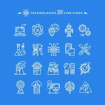 Technologies White Icons Stock Illustration