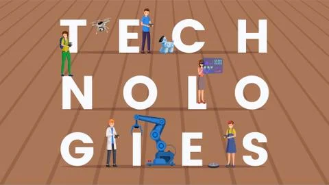 Technologies word concept flat vector banner Stock Illustration
